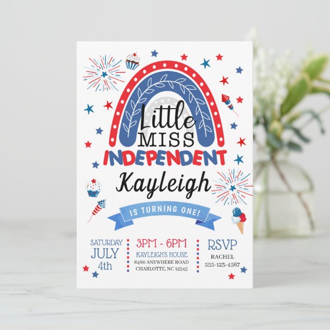 4th of July Little Miss Independent Birthday Invitation (Standing Front)