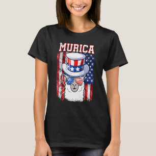 4th Of July Llama Murica Alpaca Usa Flag Patriotic T-Shirt