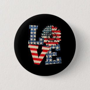 4th Of July Love Sunflower Patriotic American Flag 2 Inch Round Button
