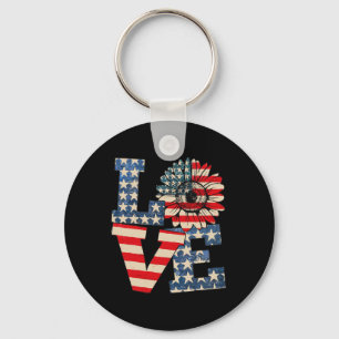 4th Of July Love Sunflower Patriotic American Flag Keychain