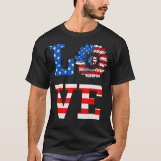 4th Of July Love Sunflower Patriotic American Flag T-Shirt