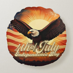 4th of July – Majestic Eagle & Fireworks Tribute🦅 Round Pillow