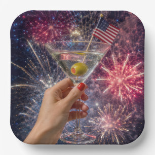 4th of July Martini Toast Paper Plate