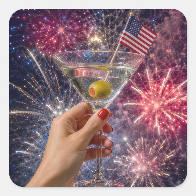 4th of July Martini Toast Square Sticker (Front)