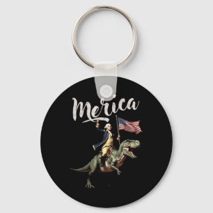 4th Of July Merica George Washington Riding A Dino Keychain