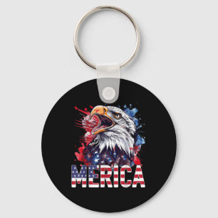 4th Of July Merica Usa Flag Bald Eagle Patriotic V Keychain