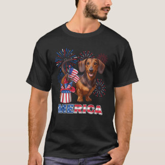 4th of July Merica USA Flag Dog Lover Firework Pat T-Shirt