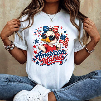 4th of July Mom American Mama, Mama Goose  T-Shirt