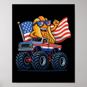 4th Of July Monster Truck Hot Dog American Flag Me Poster
