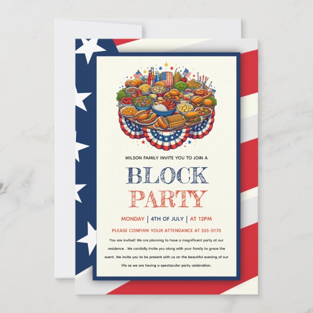 4th of July Neighbourhood Block Party Invitation (Front)