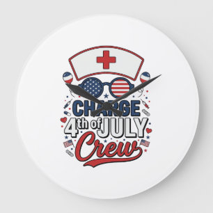 4th of July Nurse Crew Patriotic Medical Shirt Des Large Clock