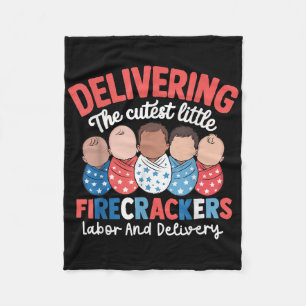 4th Of July Nurse Labour & Delivery Patriotic Fleece Blanket