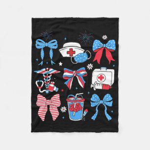 4th Of July Nurse Stethoscope Coquette Bow Nursing Fleece Blanket