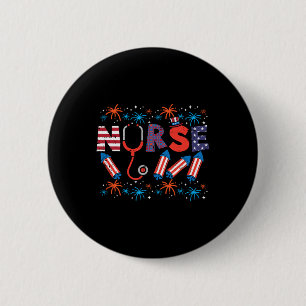 4th Of July Nurse Stethoscope Patriotic Scrub Top 2 Inch Round Button