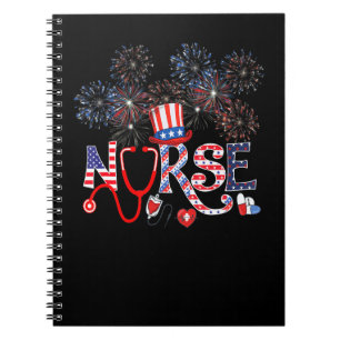 4th Of July Nursing Women Stethoscope Nurse Gradua Notebook