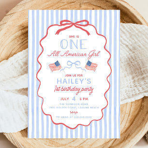 4th of July One All American 1st Birthday Invitation