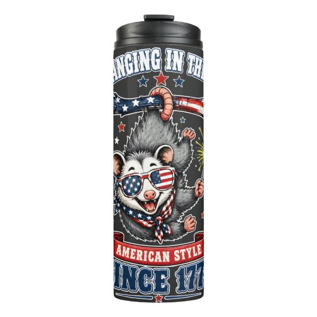 ​4th of July Opossum Hanging Thermal Tumbler (Front)