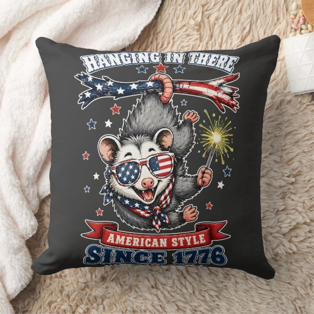 ​4th of July Opossum Hanging Throw Pillow (Blanket)