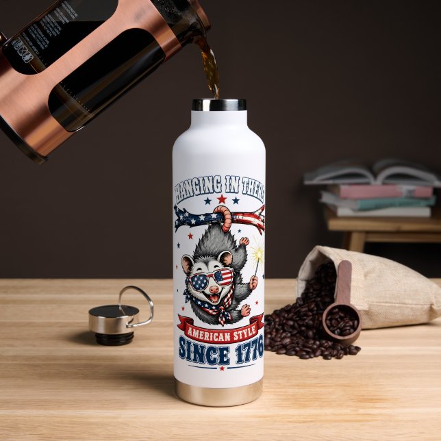 ​4th of July Opossum Hanging Water Bottle (Coffee (Rotated))