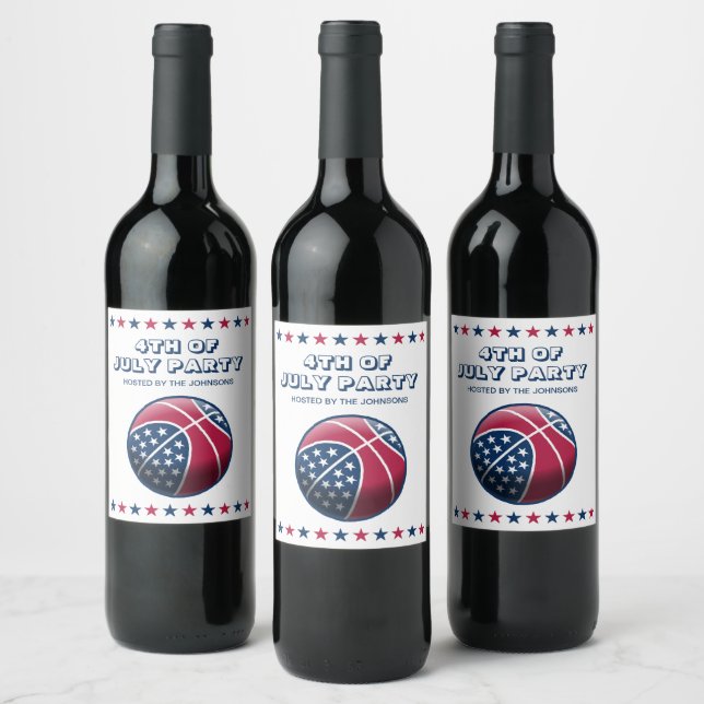 4th of July Party Basketball Wine Label (Bottles)