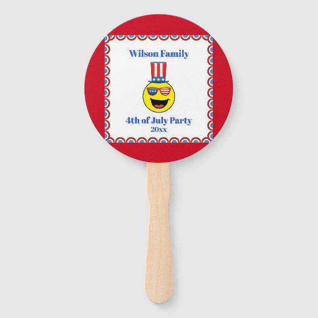 4th of July Party Cool Patriotic Emoji Hand Fan (Front)