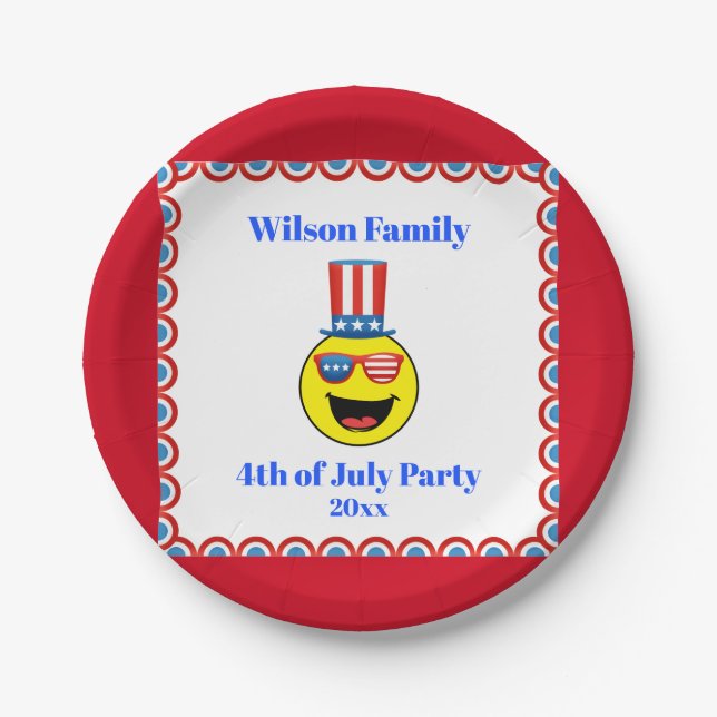 4th of July Party Cool Patriotic Emoji Paper Plate (Front)