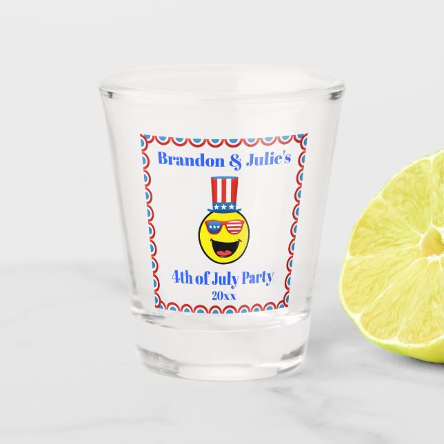 4th of July Party Cool Patriotic Emoji Shot Glass (Front)