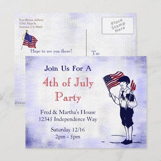 4th of July Party Custom Invitation Postcard (Front/Back)