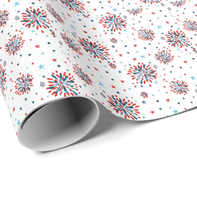 4th of July Party Decorations Fireworks Wrapping Paper (Roll Corner)