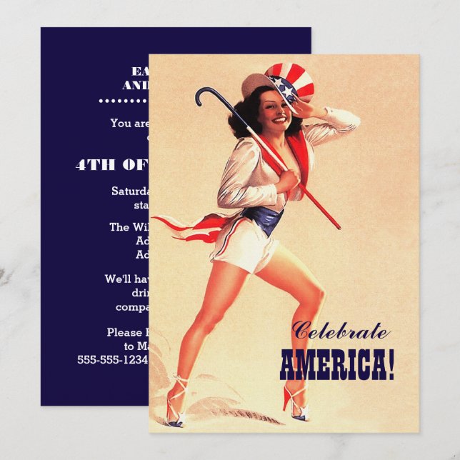 4th of July Party | Event Retro Pin-Up  Invitation (Front/Back)