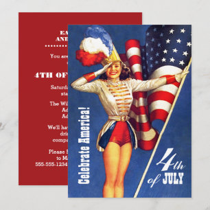 4th of July Party   Event Retro Pin-Up  Invitation