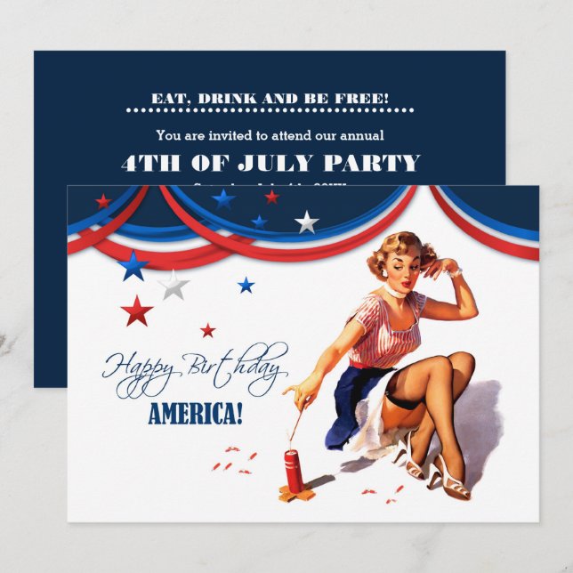 4th of July Party | Event Retro Pin-Up  Invitation (Front/Back)