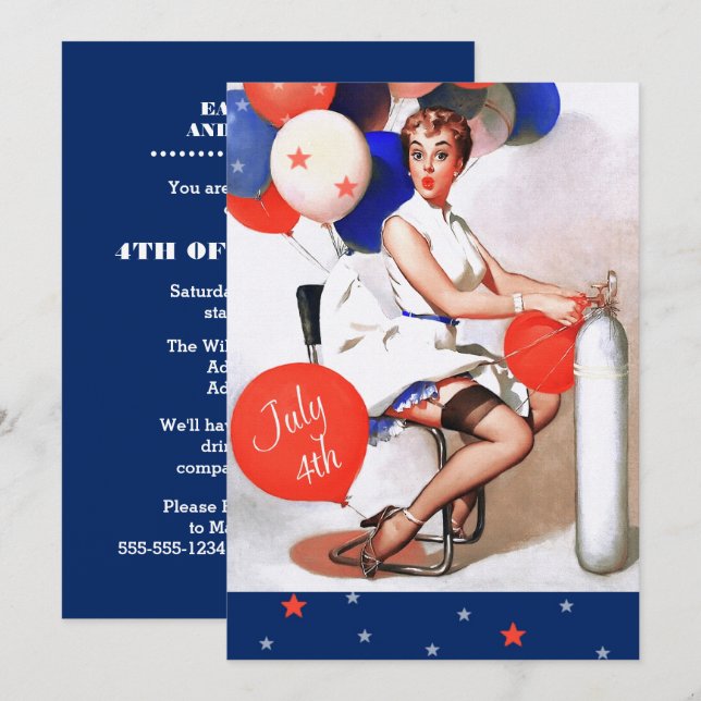 4th of July Party | Event Retro Pin-Up  Invitation (Front/Back)