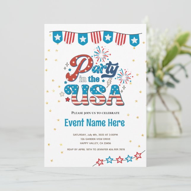 4th of July Party In The USA American Vibe Invite (Standing Front)