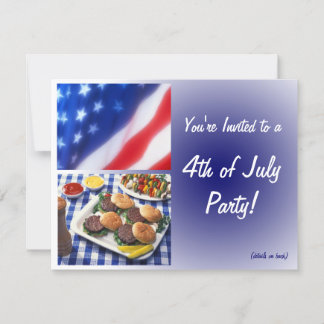 4th of July Party Invitation, Burgers & Flag Invitation
