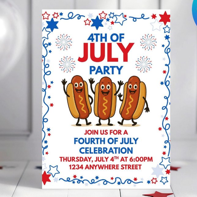 4th of July Party Invitation Dancing Hot Dogs (Creator Uploaded)