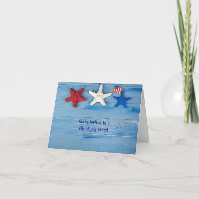 4th of July party invite-starfish and flag Invitation (Front)