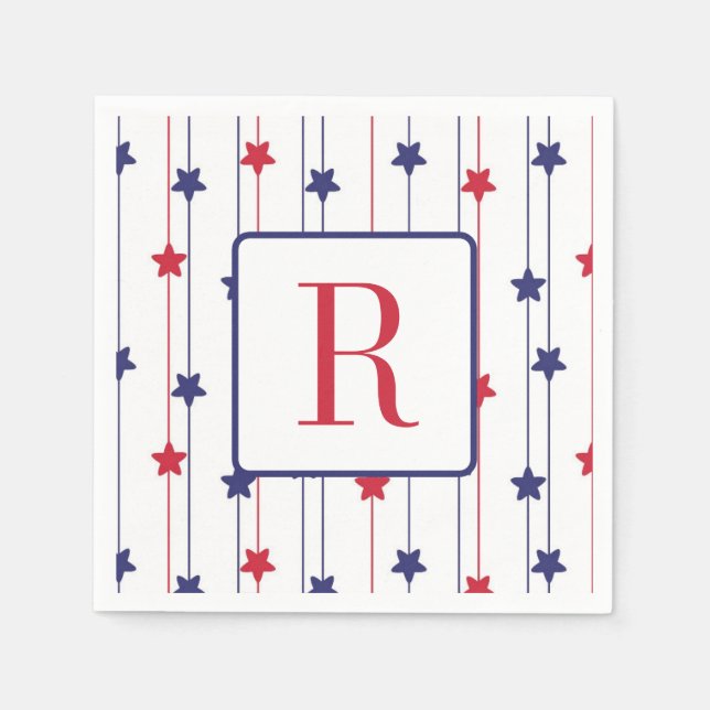 4th of July Party Monogram Red White and Blue Napkin (Front)