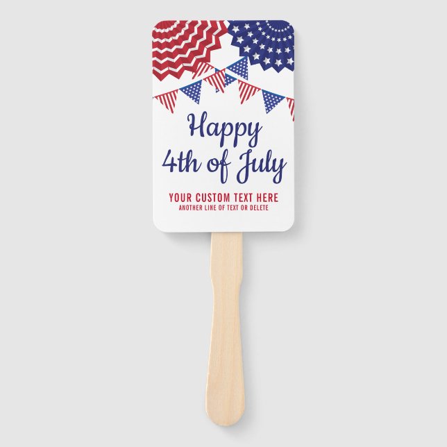 4th of July Party Parade Red White Blue Custom Hand Fan (Front)