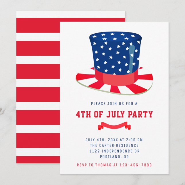 4th of July Party Patriotic BBQ Red White Blue Invitation (Front/Back)