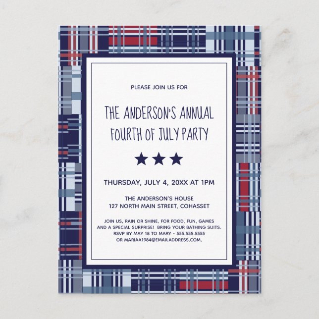 4th of July Party Patriotic Invitation Postcard (Front)