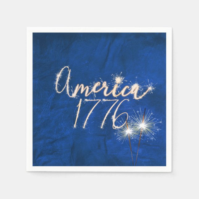 4th of July Party Sparkler Blue Leather Napkin (Front)