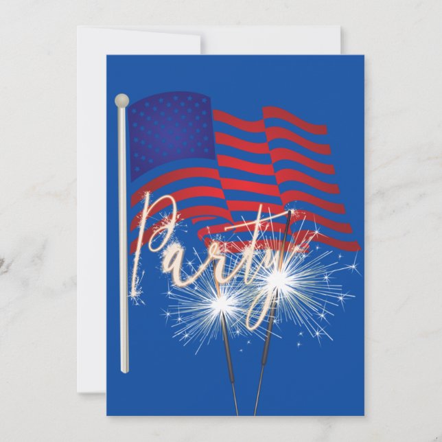 4th of July Party Sparklers on Flag Invitation (Front)