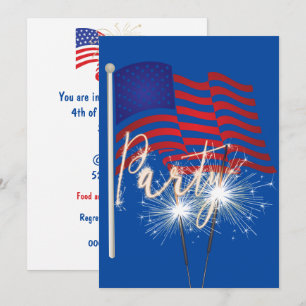4th of July Party Sparklers on Flag Invitation