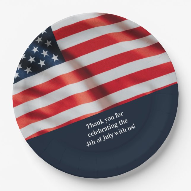 4th of July Party US Flag with Family Photo Paper Plate (Front)