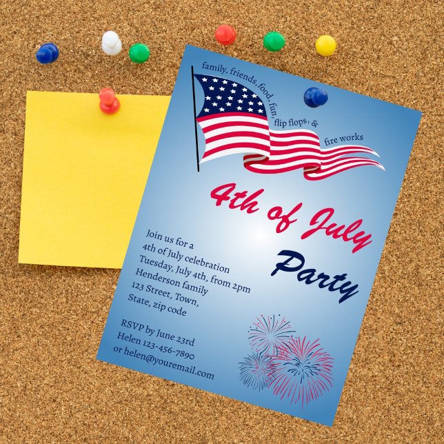 4th of July Party with American flag and fire work Invitation (Creator Uploaded)