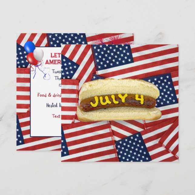 4th Of July Party with Hot Dogs  Invitation (Front/Back)