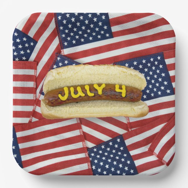 4th Of July Party with Hot Dogs  Paper Plate (Front)