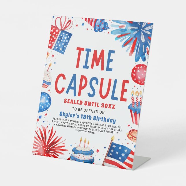 4th Of July Patriotic 1st Birthday Time Capsule Pedestal Sign (Front)