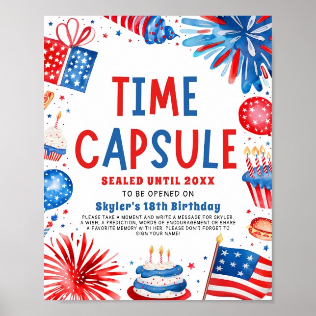 4th Of July Patriotic 1st Birthday Time Capsule Poster (Front)